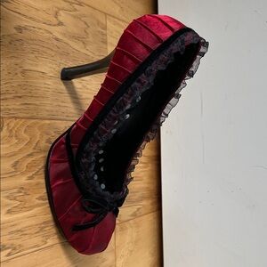 Wild Diva Red Satin Heels with Black Trim